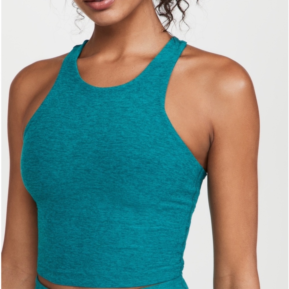 Beyond Yoga Spacedye Focus Cropped Tank in Bay Blue Heather - Large